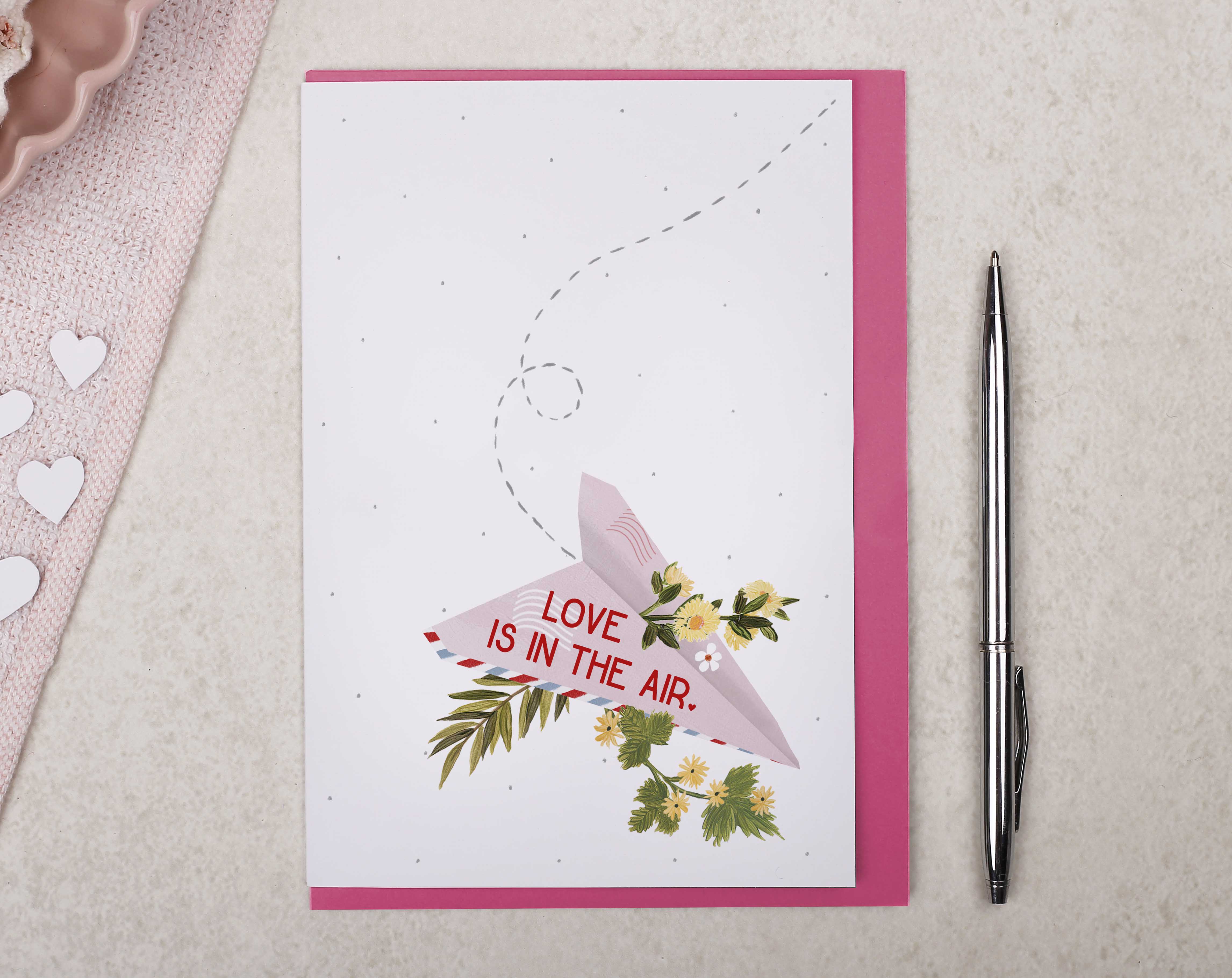 'Love Is In The Air' paper airplane Valentine card