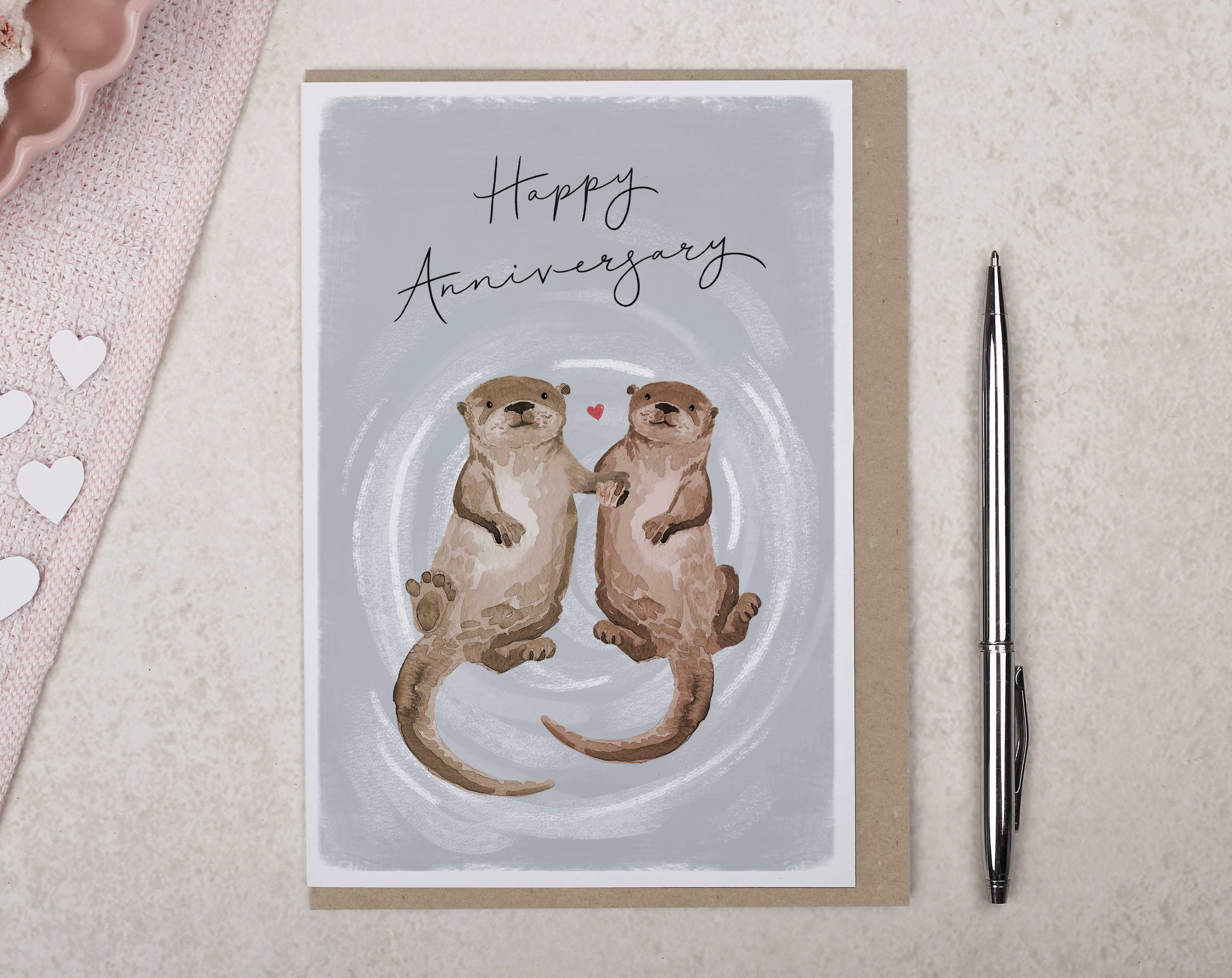 Otters Holding Hands Anniversary Card