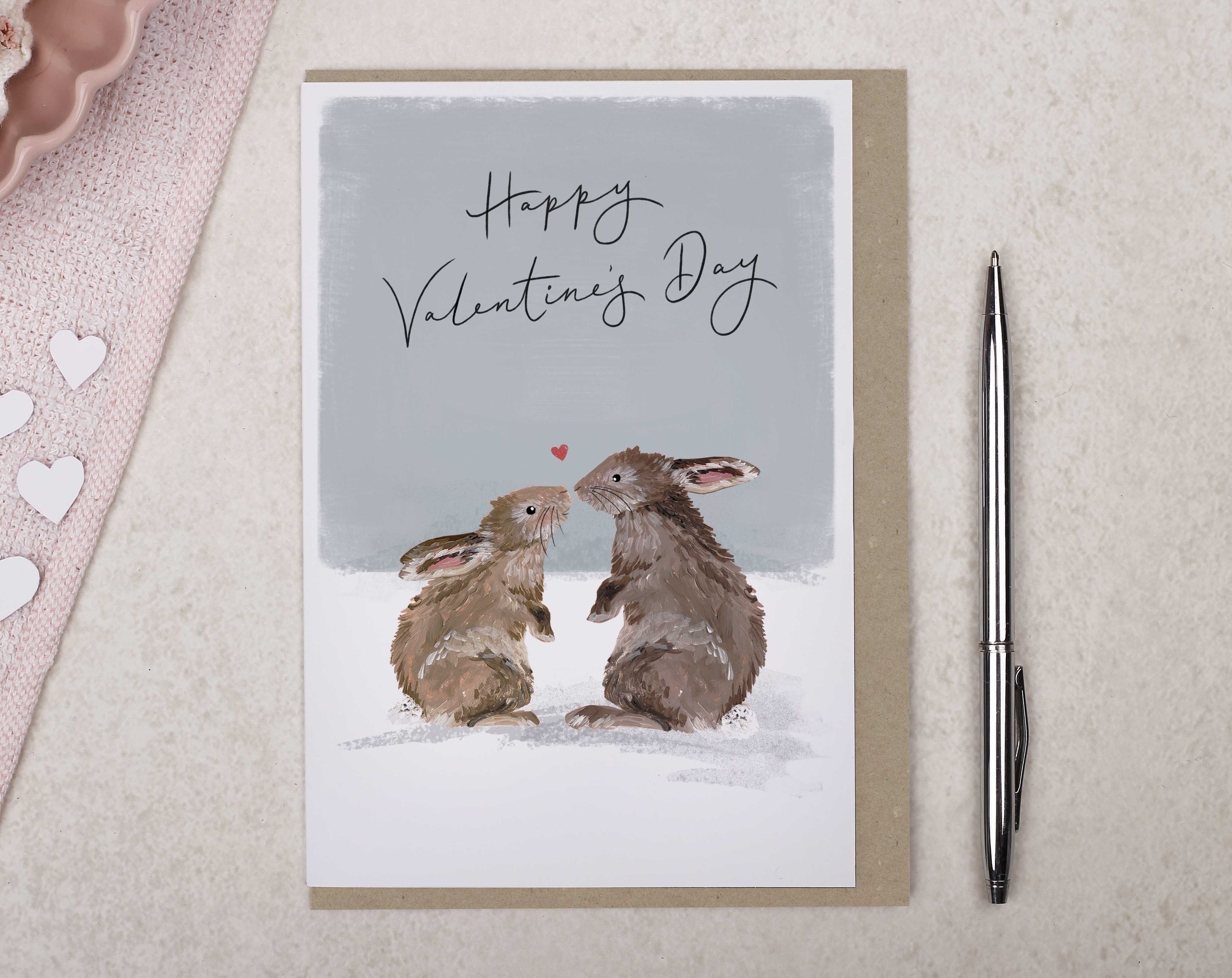 Rabbits Kissing Valentine Card