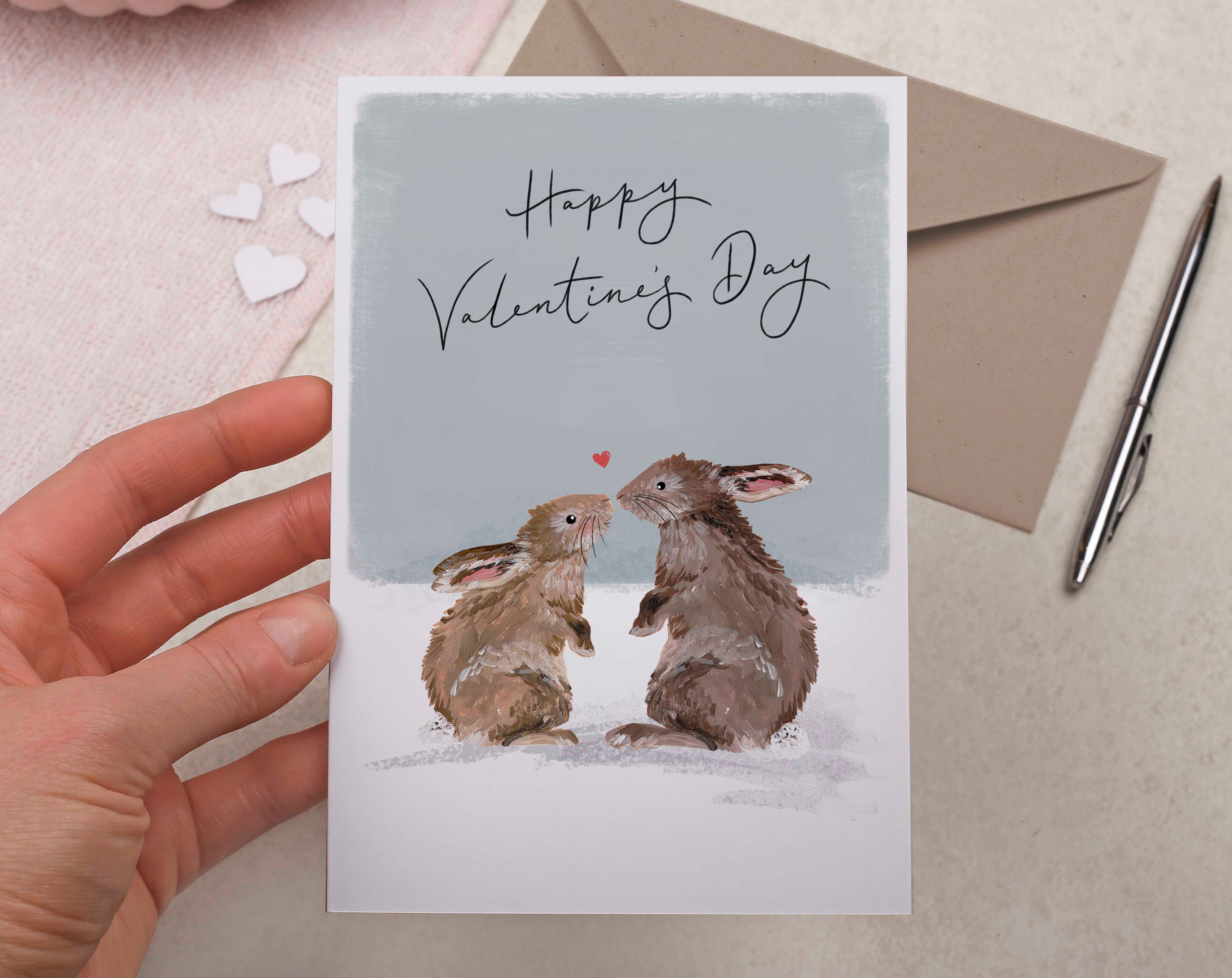 Rabbits Kissing Valentine Card