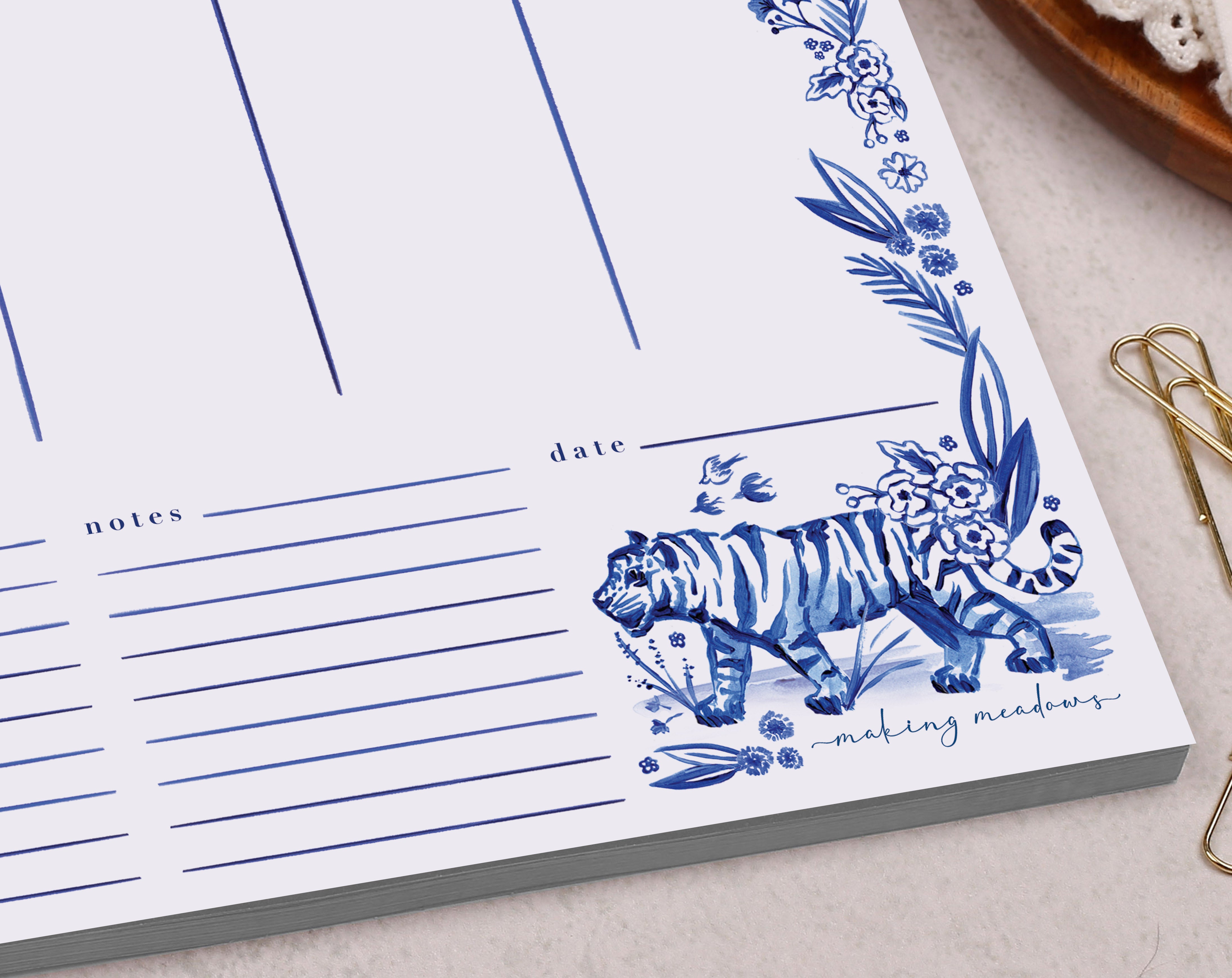 Floral Tiger Weekly Planner Desk Pad