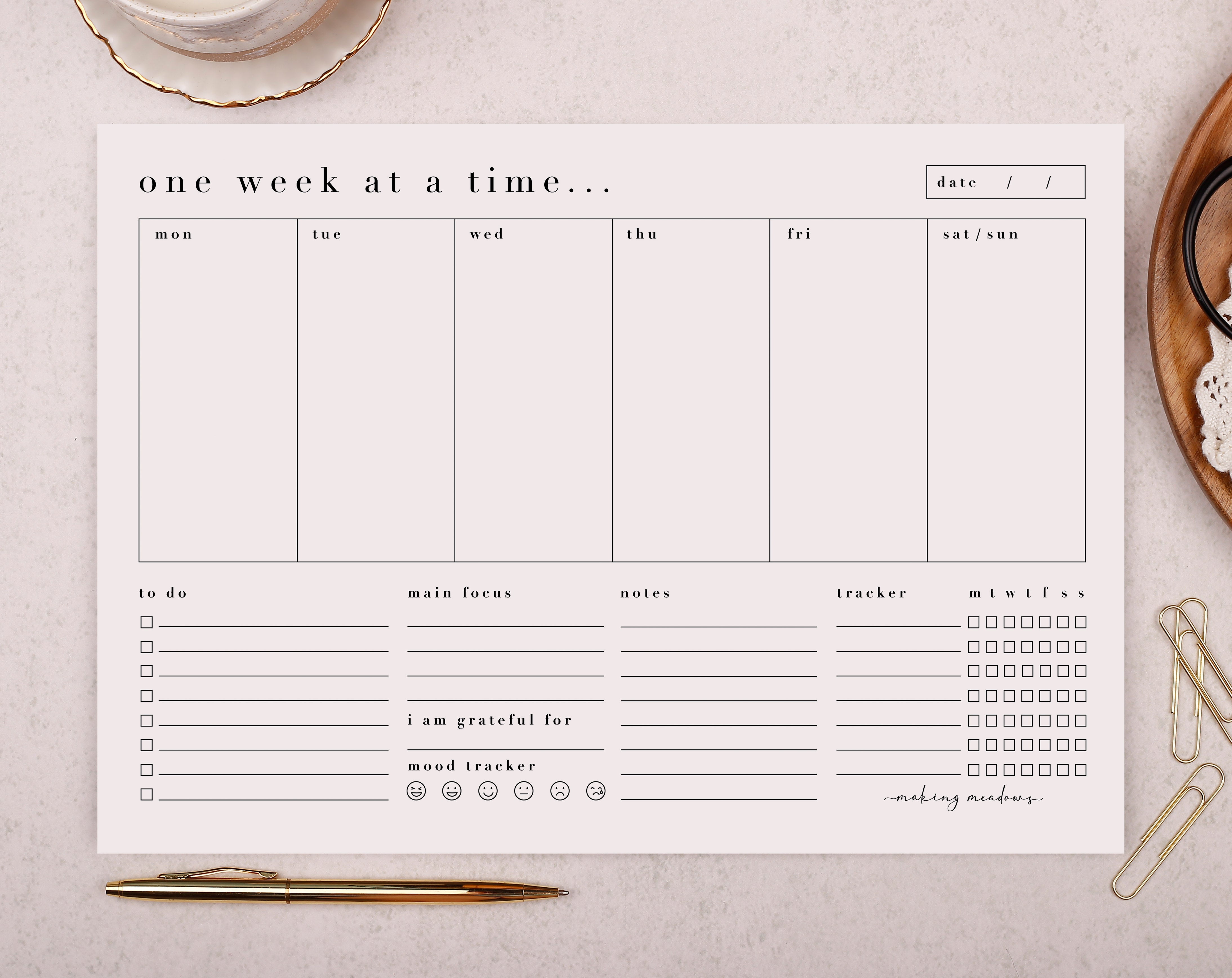 A simple 'one week at a time' habit tracker and tear off weekly planner desk pad