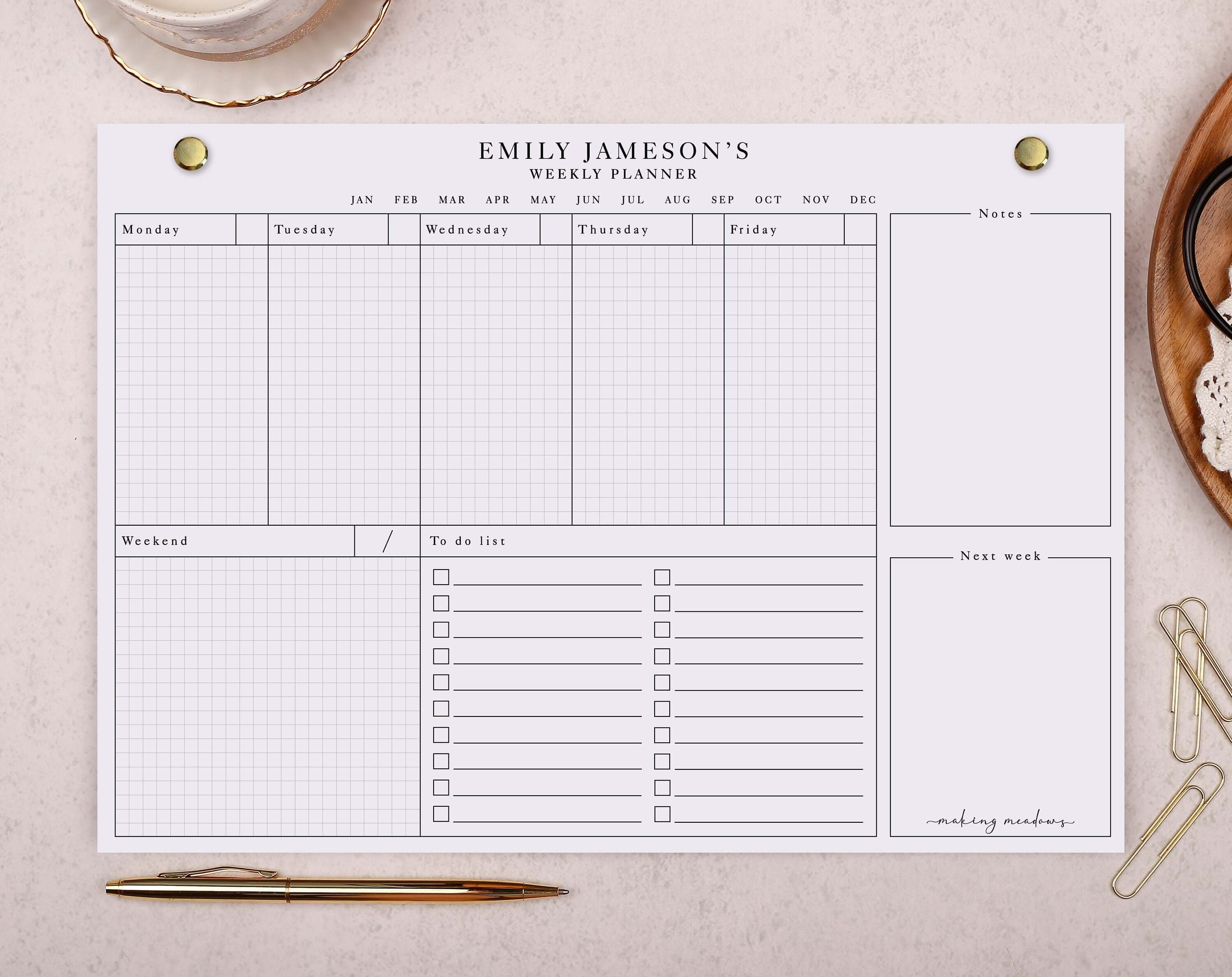 White Basic Personalised Weekly Planner Pad. Planners designed by Making Meadows