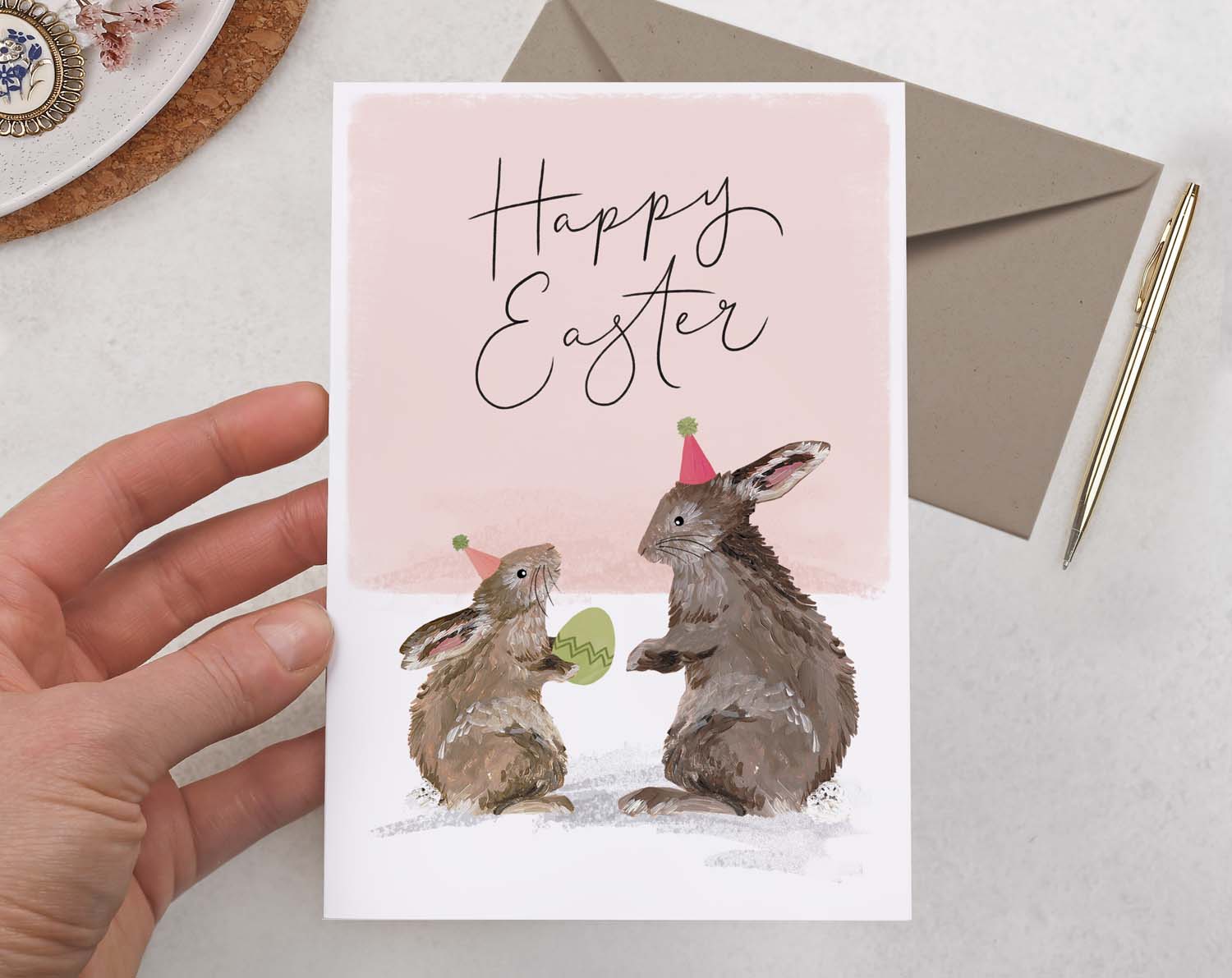 Rabbit Happy Easter Card With Easter Eggs