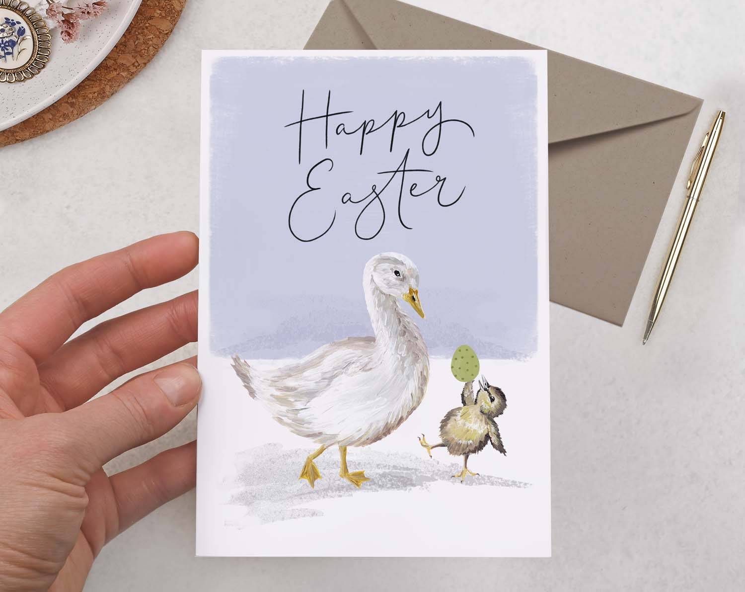 Goose Happy Easter Card With Baby Duckling