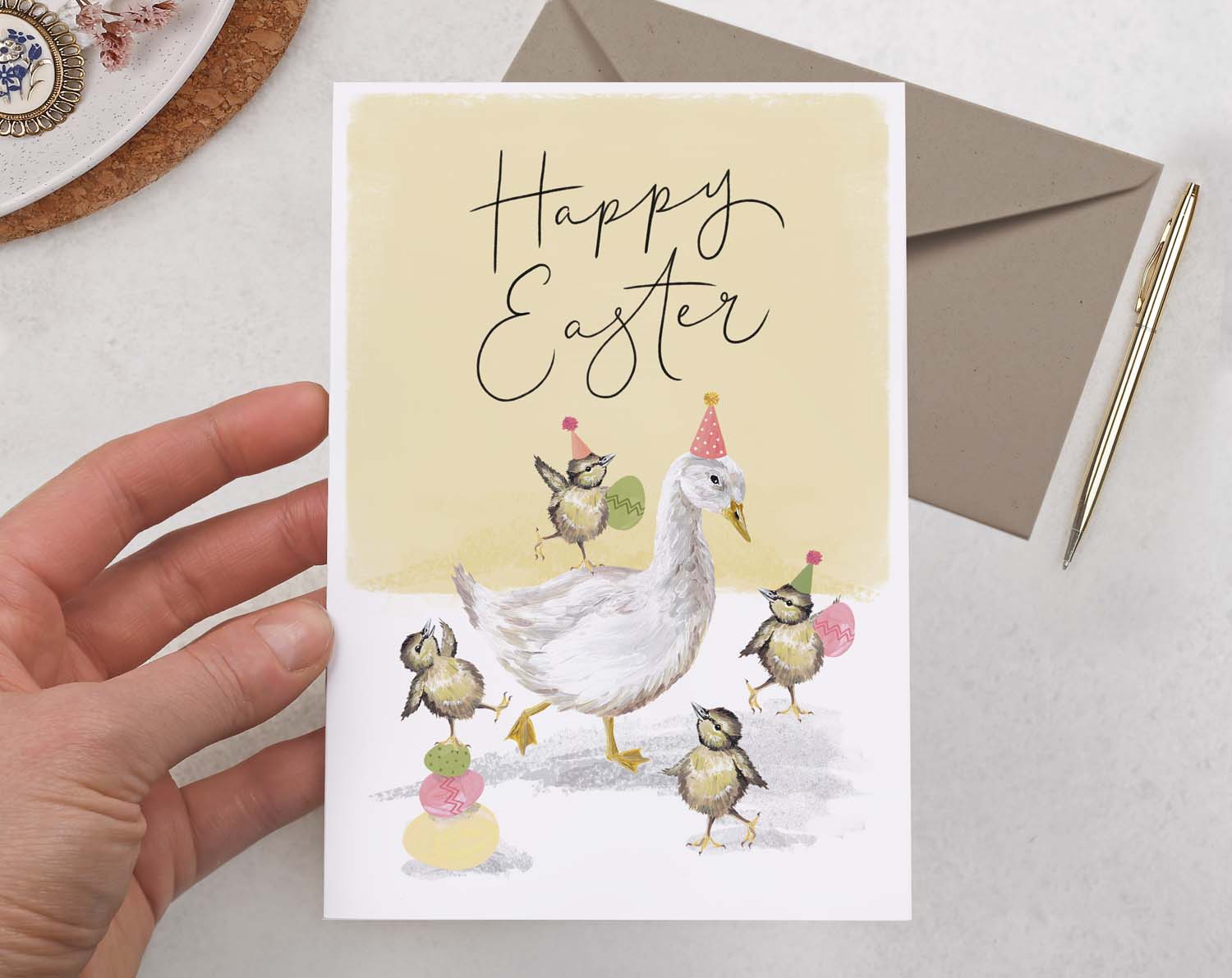 Duck Party Happy Easter Card With Easter Eggs