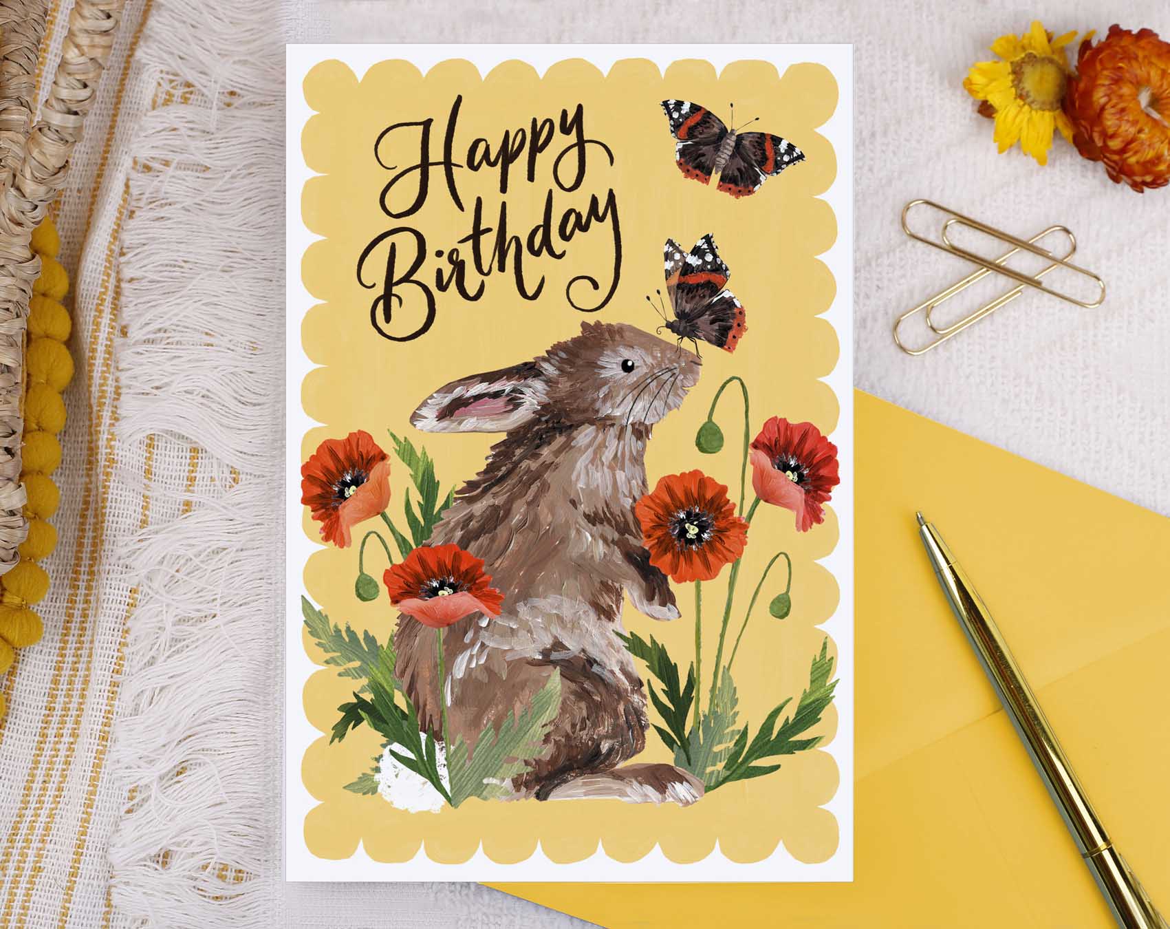 Hedgerow Rabbit Happy Birthday Card