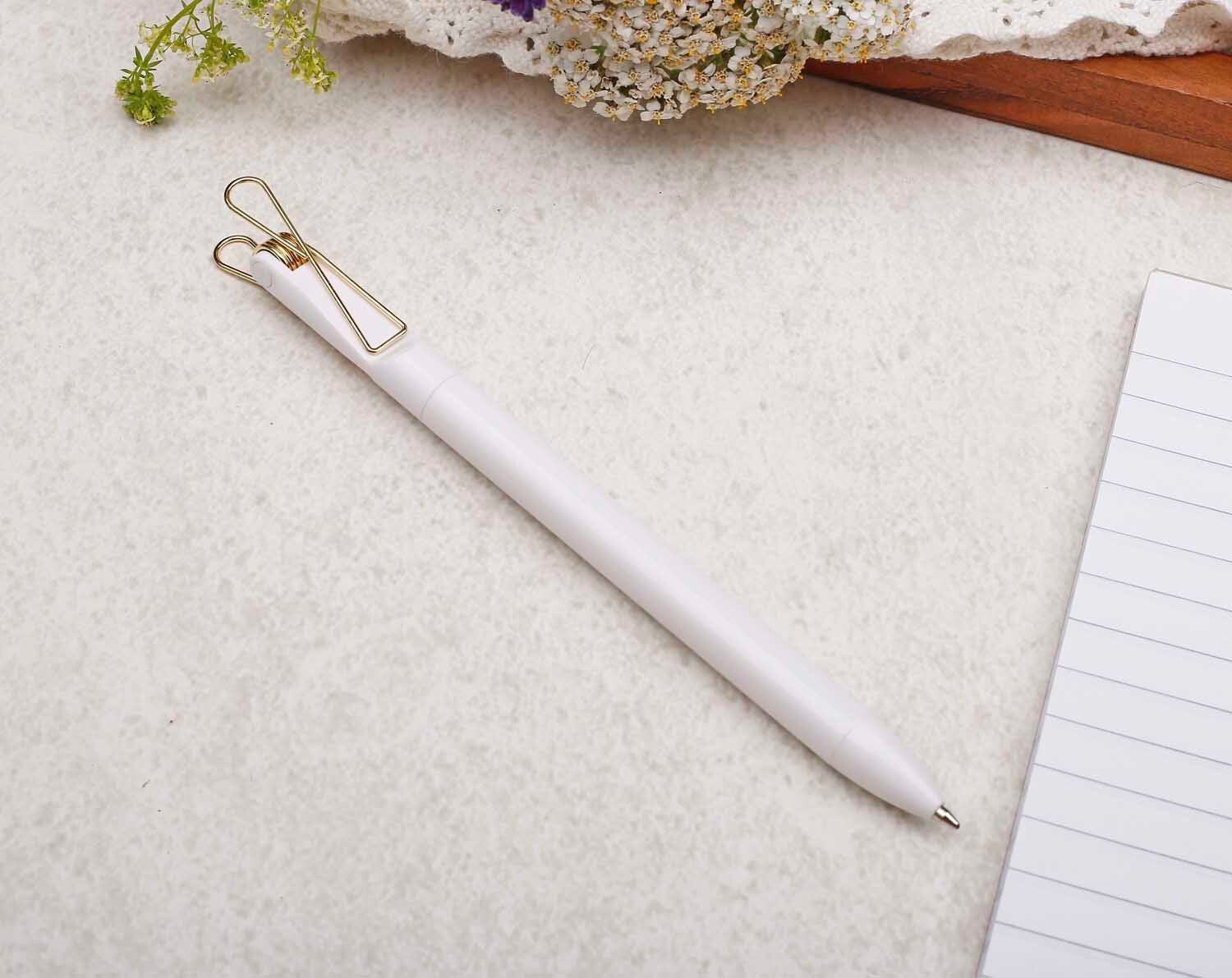 White Ballpoint Pen With Gold Clip