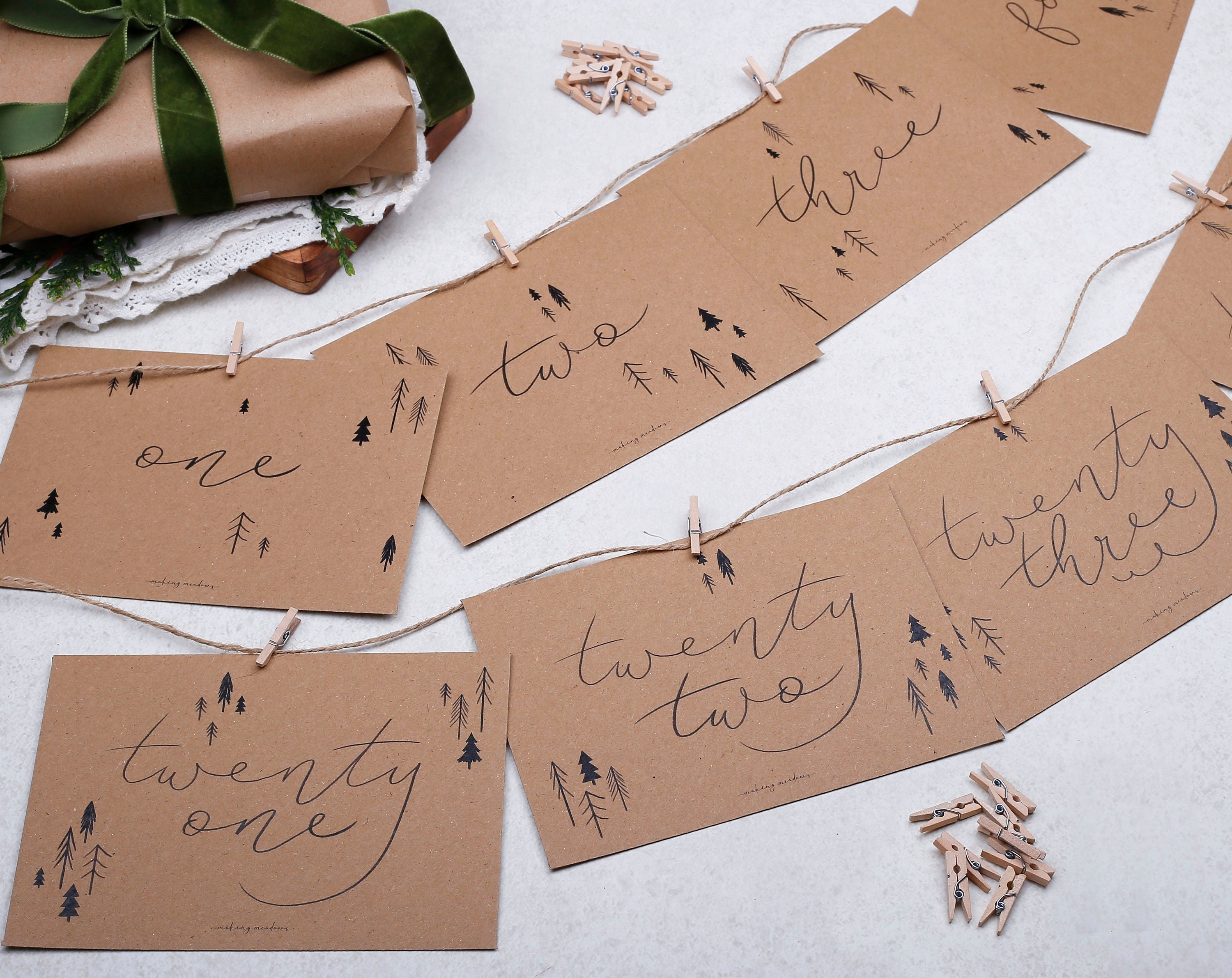 Rustic Christmas Advent Calendar Envelopes