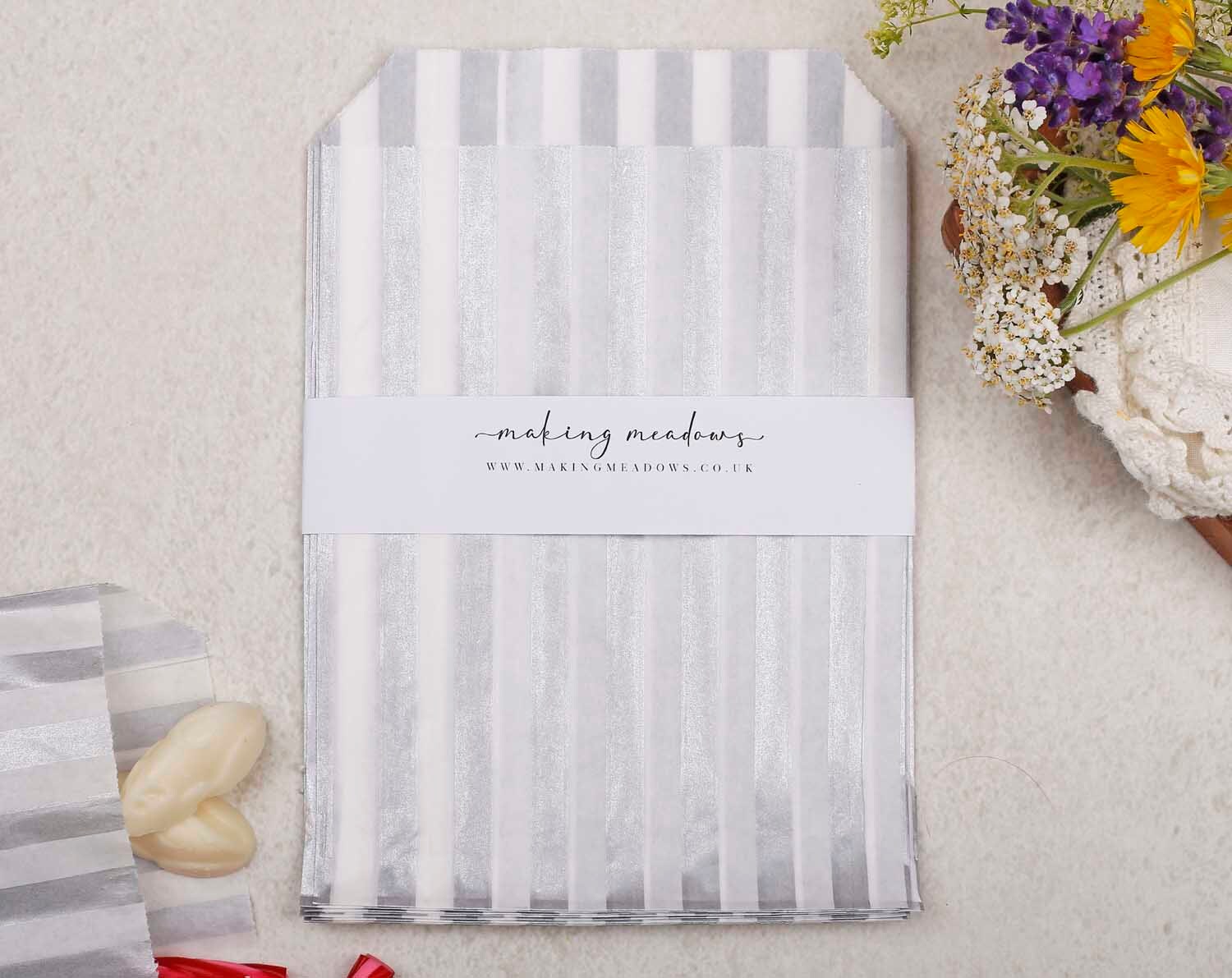 Silver Candy Stripe Paper Treat Bags
