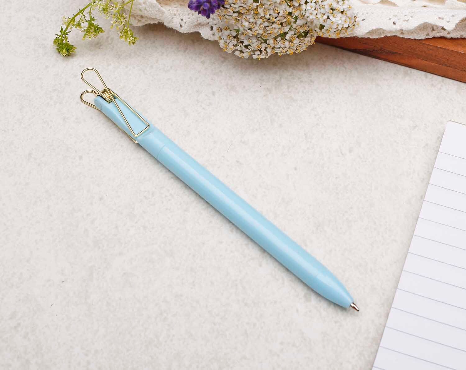 Light Blue Ballpoint Pen With Gold Clip