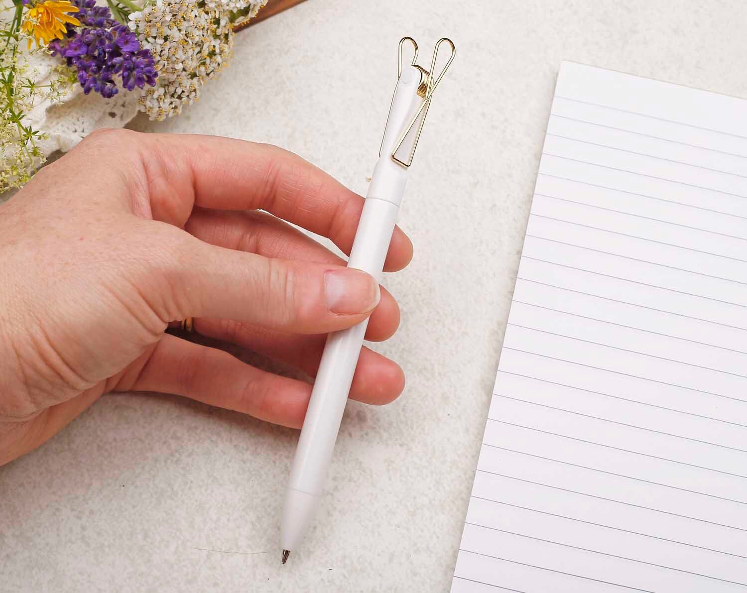 White Ballpoint Pen With Gold Clip