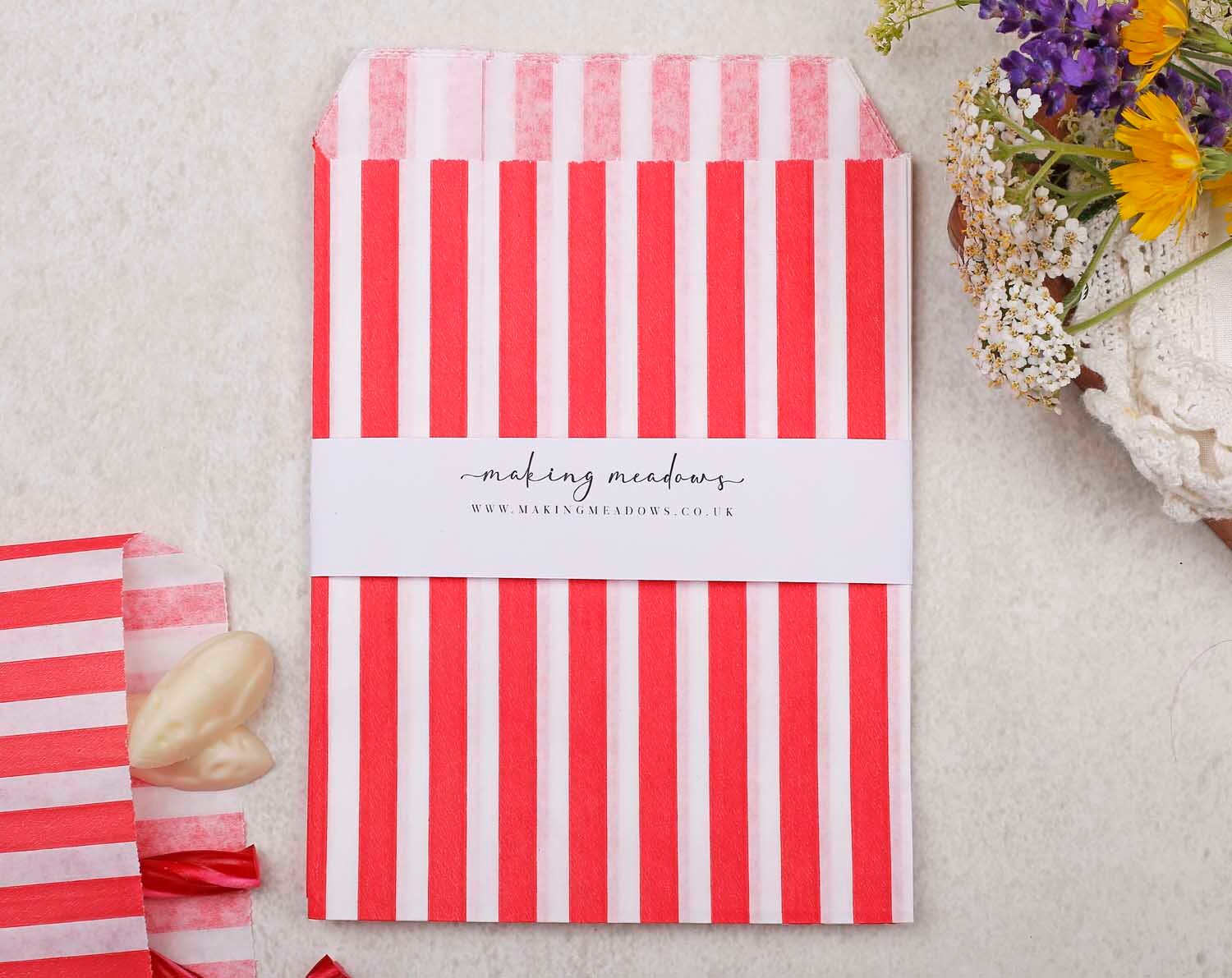 Red Candy Stripe Paper Treat Bags