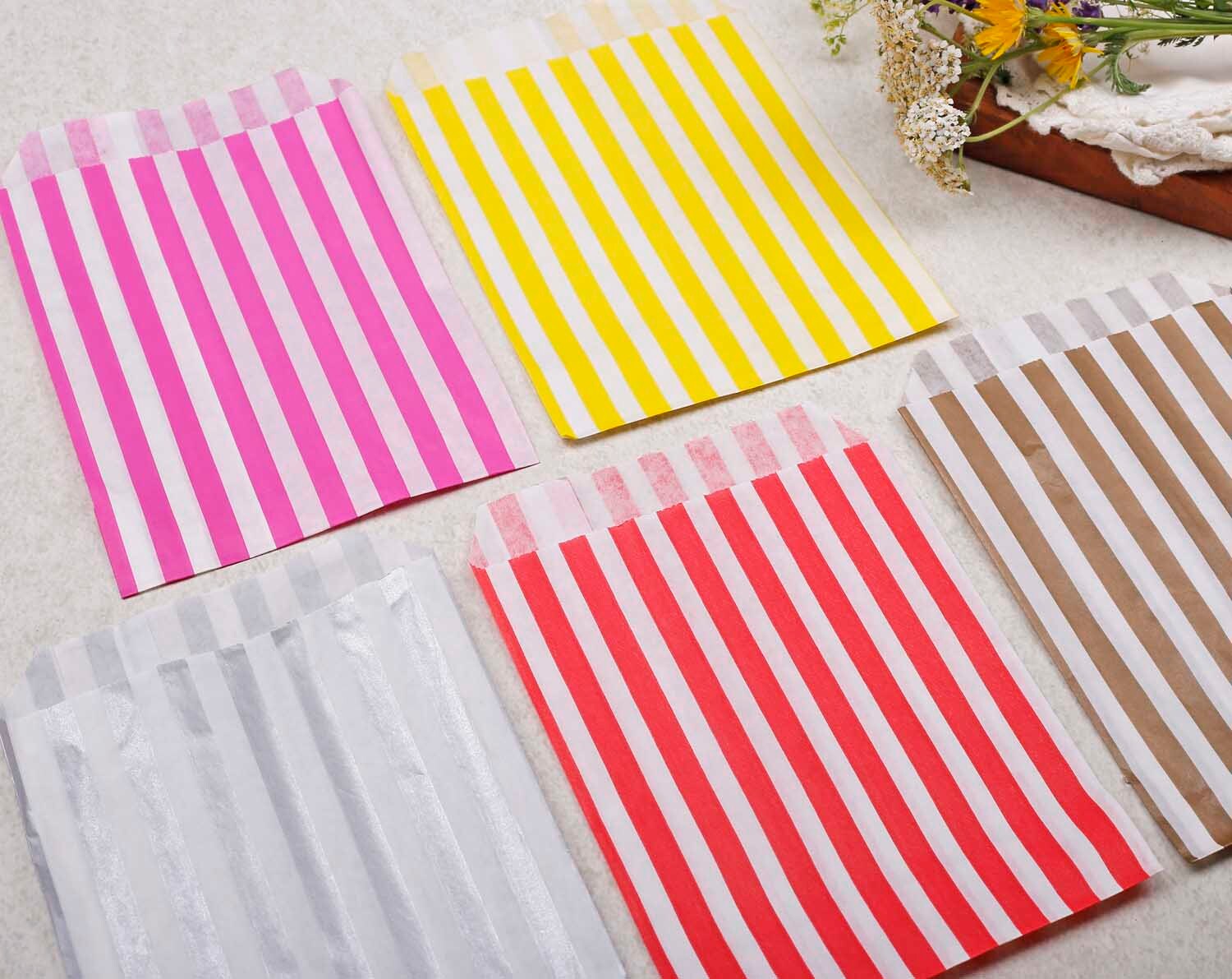 Silver Candy Stripe Paper Treat Bags