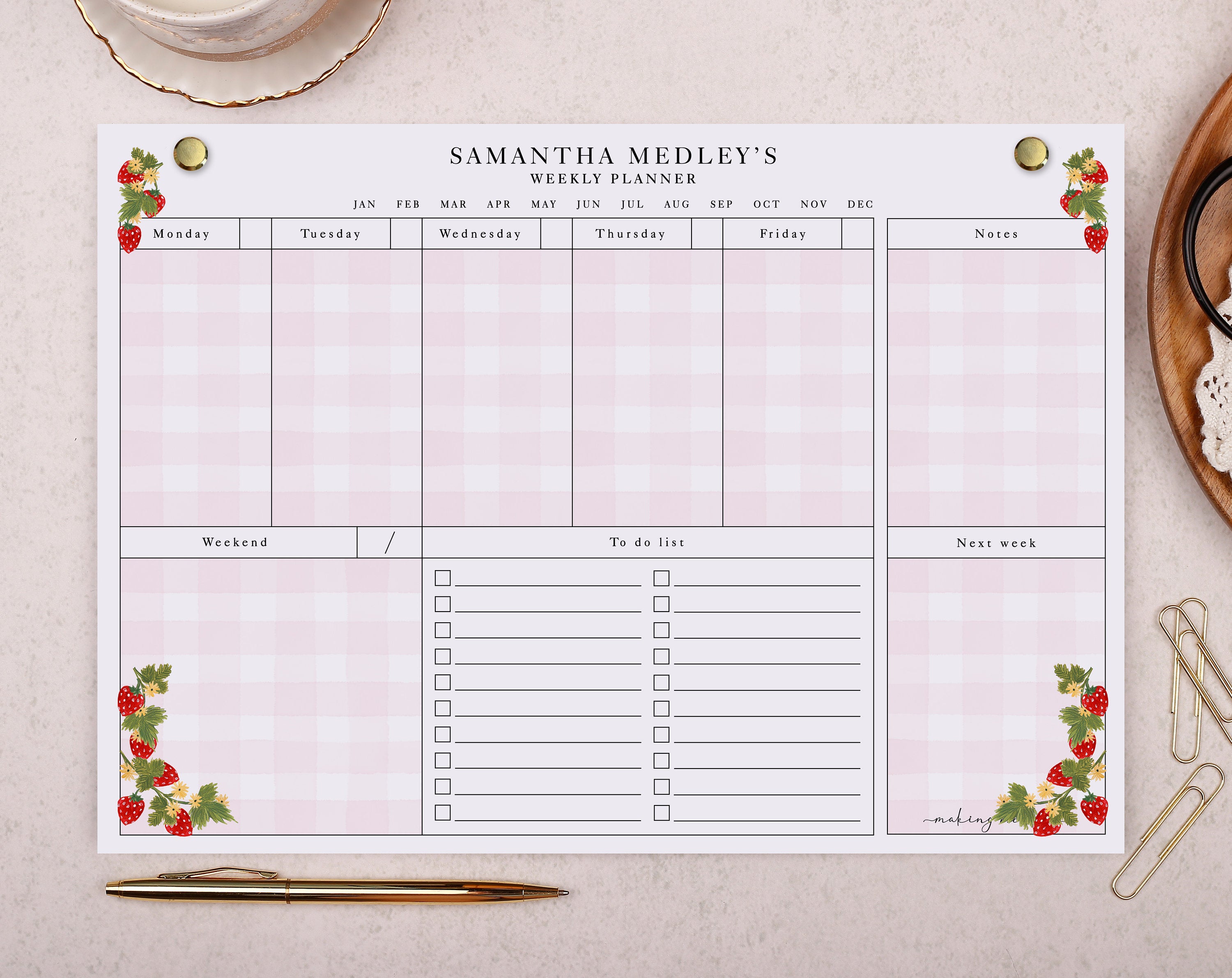 Strawberry Personalised Weekly Planner Pad