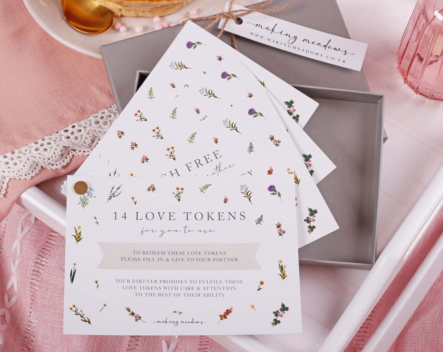 love token cards in a grey gift box for anniversary gift