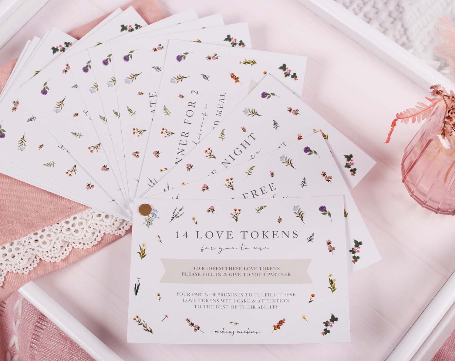 love token cards in a grey gift box for anniversary gift