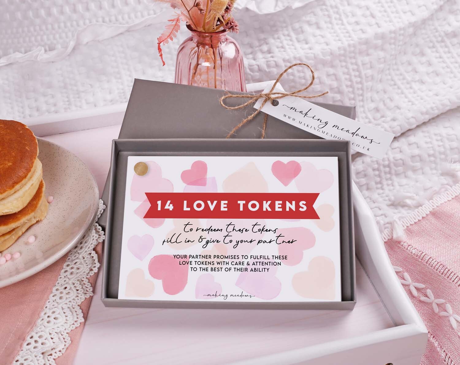 love token cards in a grey gift box for anniversary gift