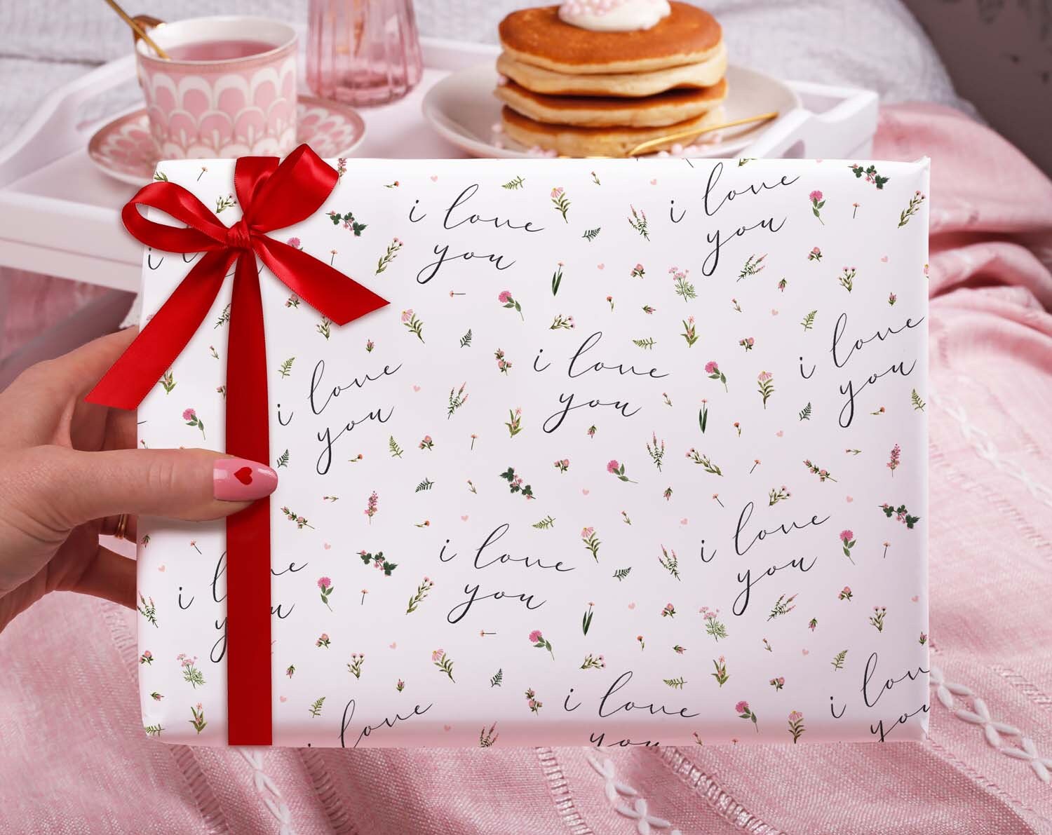 Floral &#39;I Love You&#39; Gift Wrapping Paper for Her Or Him