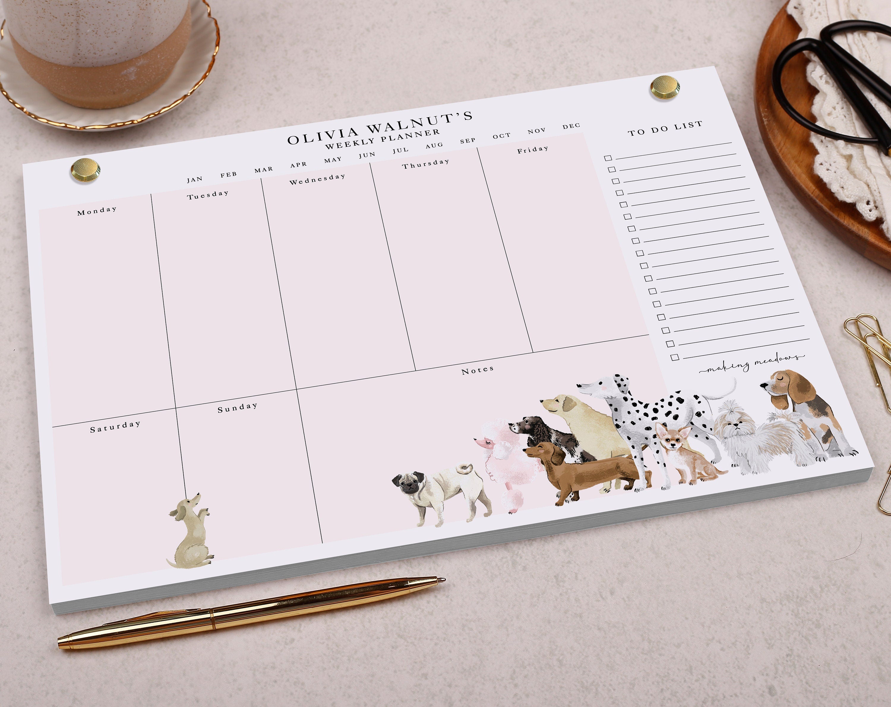 Pink Dog Personalised Weekly Planner Pad