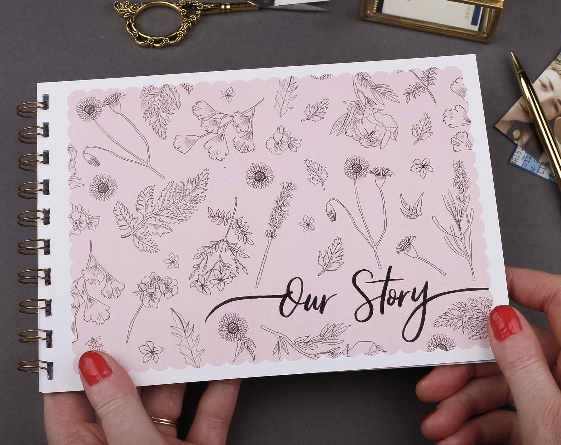 Beautiful pink floral 'Our Story' memory book