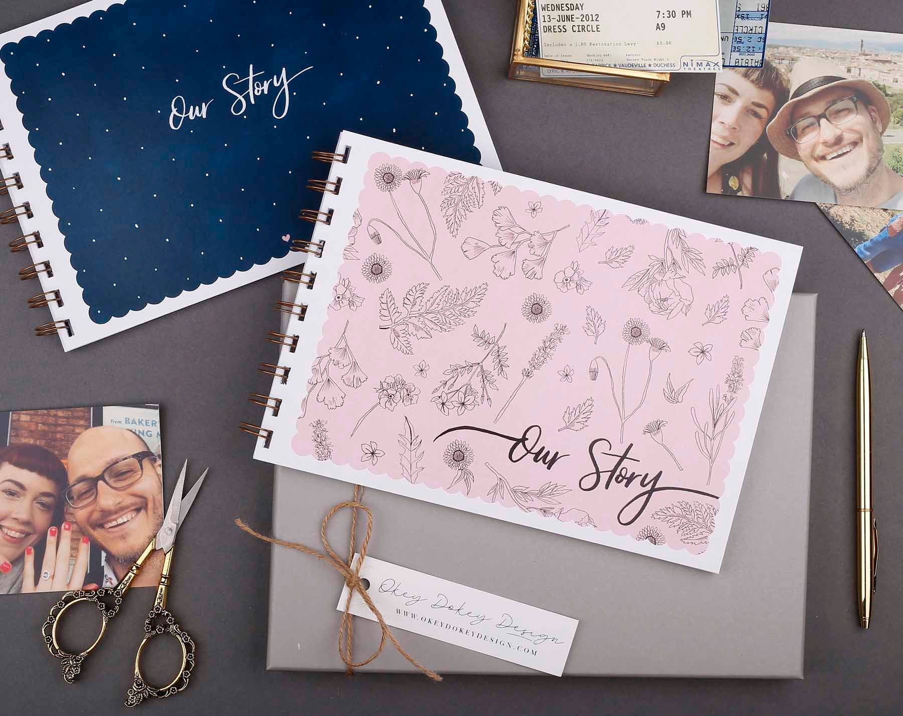 Beautiful Navy polka dot 'Our Story' memory book