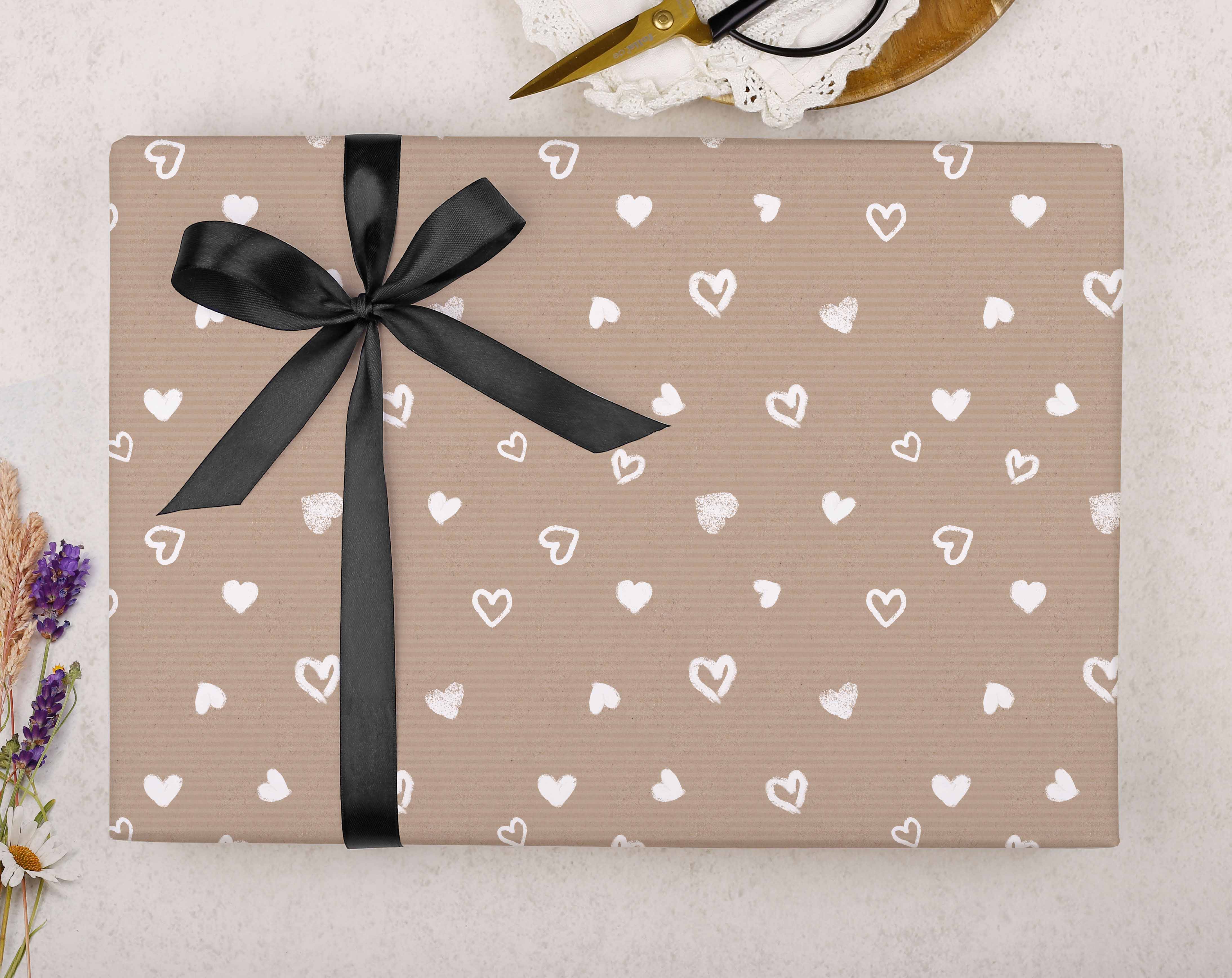 Kraft Heart Valentine Wrapping Paper, Cute Gift Wrap, Making Meadows