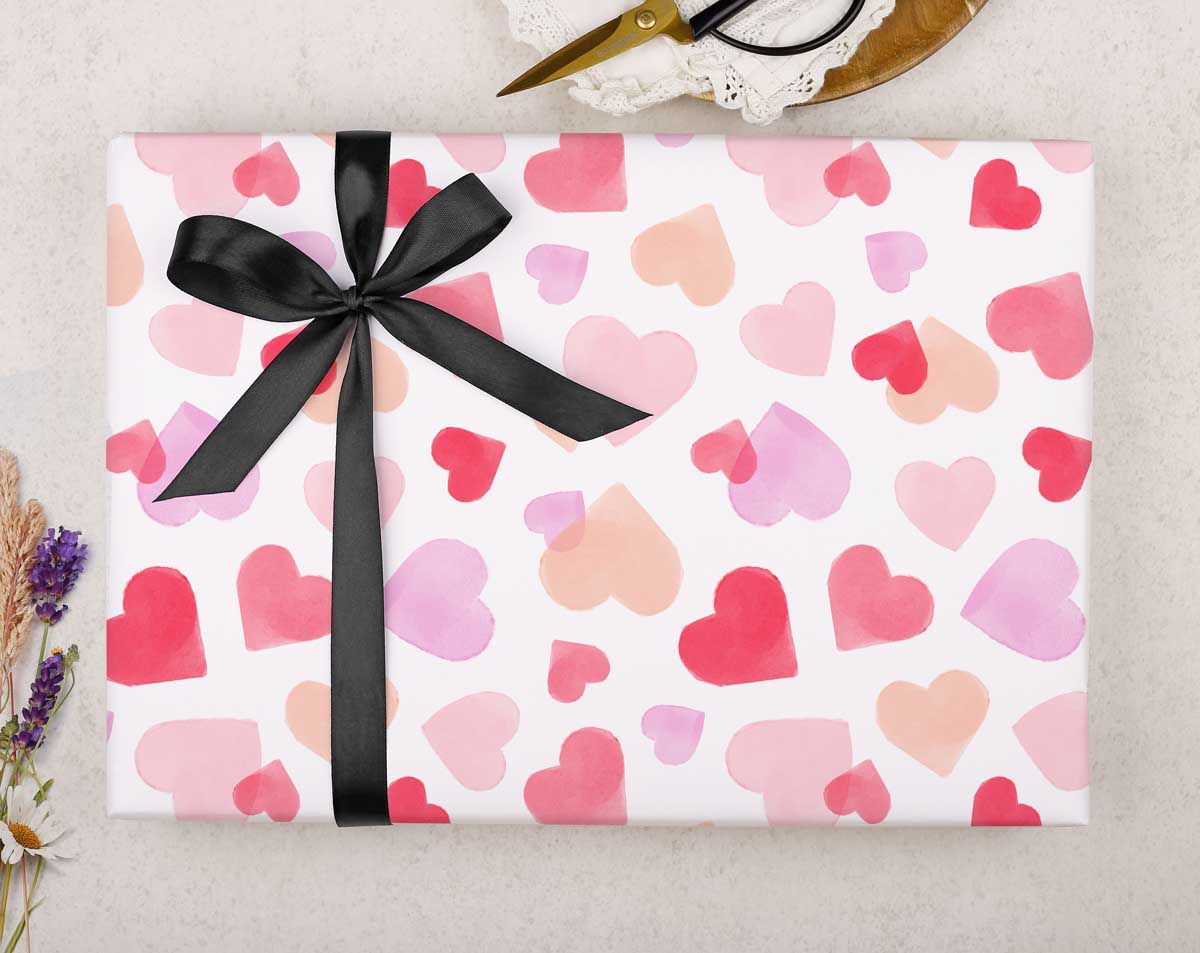Pink watercolour heart wrapping paper