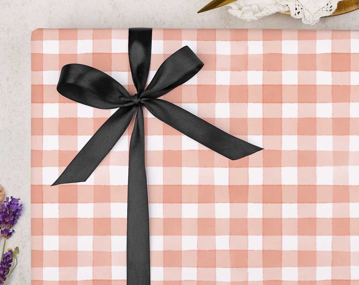 Peach Gingham Wrapping Paper