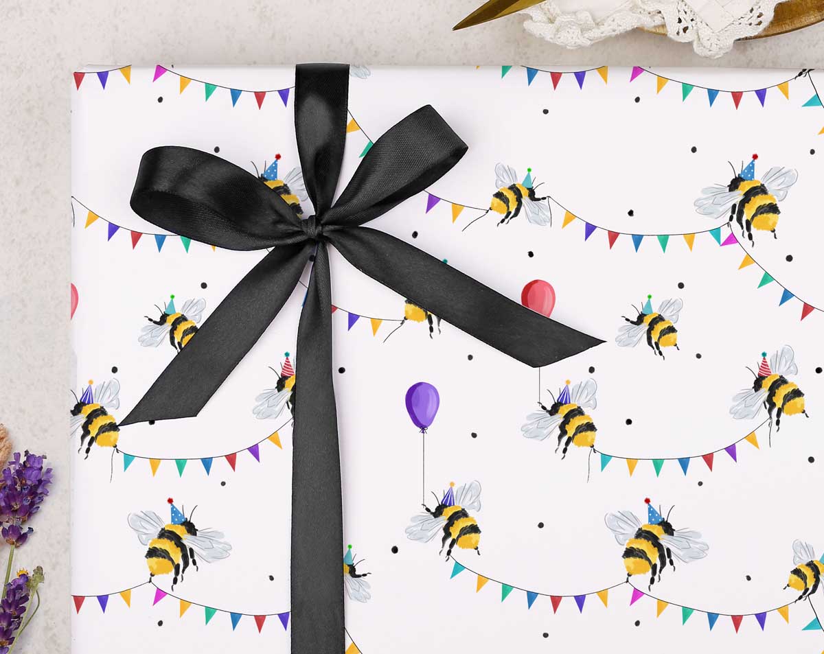 Bee party with bunting wrapping paper
